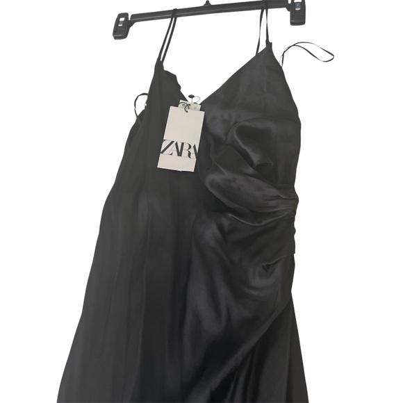 ZARA Black Cocktail Dress/Satin Slip dress / Size: US Small / High Side Slit/ - Picture 2 of 4